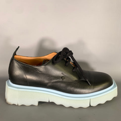 OFF WHITE Size 10 Black Blue Leather Lace Lace Up Shoes