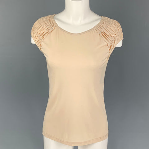 CHRISTIAN DIOR Size 8 Beige Silk Cotton Pleated Cap Sleeves Casual Top