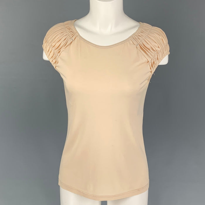 CHRISTIAN DIOR Size 8 Beige Silk Cotton Pleated Cap Sleeves Casual Top