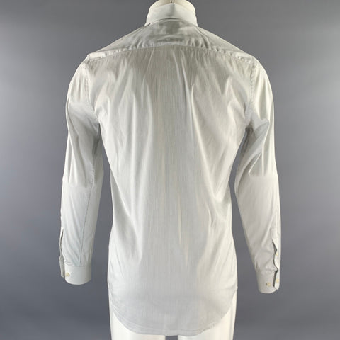 THEORY Size S White Grey Pinstripe Cotton Blend Spread Collar Long Sleeve Shirt