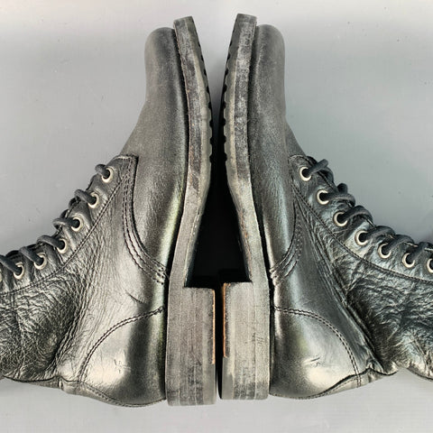 FRYE Size 7 Black Silver Leather Metallic Lace-Up Boots