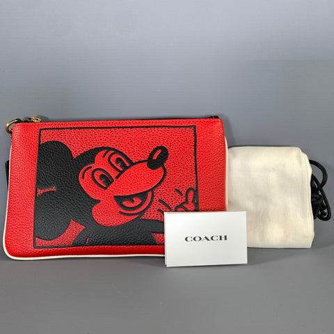 COACH HOL2020 Red Black C1174 Mickey Pebble Grain Leather Wallet