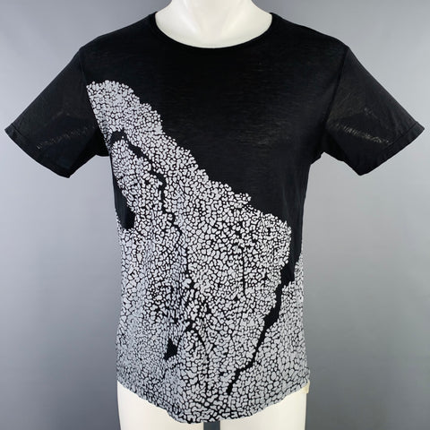 SAINT LAURENT Size S Black Grey Marbled Short Sleeve T-shirt