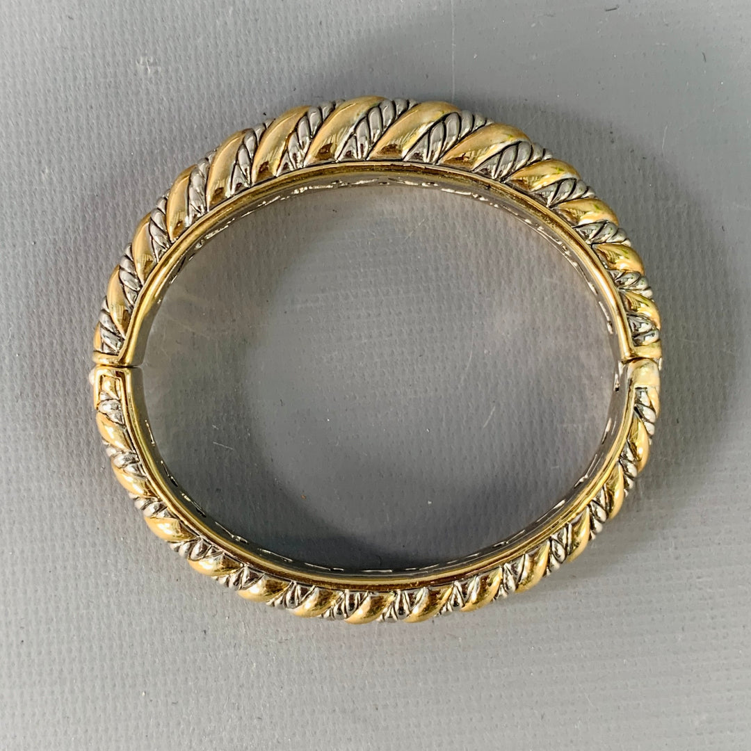 VINTAGE Silver Gold Textured Braided Metal Hinged Push Lock Bracelet