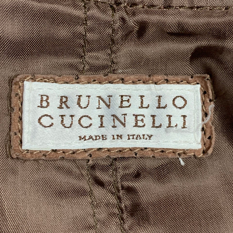 BRUNELLO CUCINELLI Size L Brown Perforated Suede Bomber Jacket