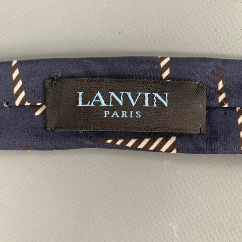 LANVIN Navy White Abstract Stripe Silk Tie