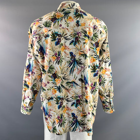 ROBERT GRAHAM Size XXL Cream Leaves Cotton Button Up Long Sleeve Shirt