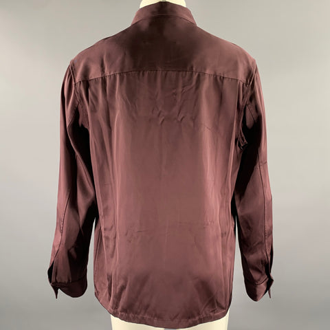 JIL SANDER Size M Plum Viscose Silk Hidden Placket Long Sleeve Shirt