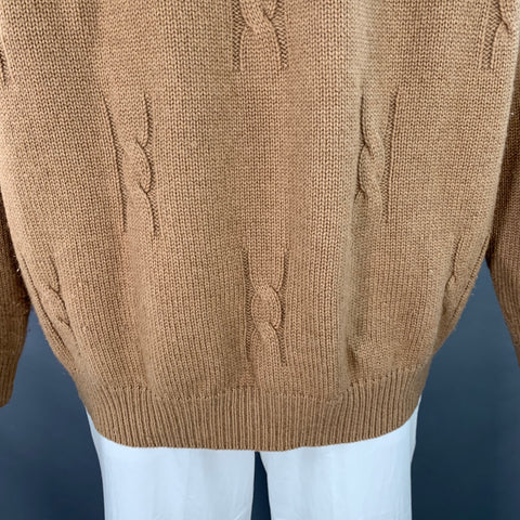 GUCCI Vintage 1980s Size 46 Tan Cable Knit Camel Hair Turtleneck Sweater