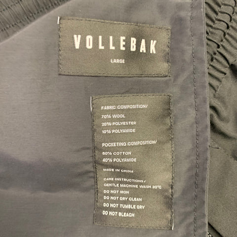 VOLLEBAK Size L Black Wool Blend Elastic Waistband Casual Pants