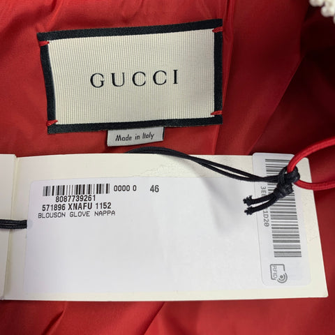 GUCCI Size 36 Oversized Black Red Color Block Lambskin Leather Varsity Jacket
