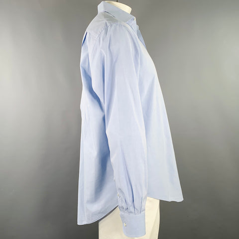 BREUER Size L Blue Cotton One Pocket Long Sleeve Shirt