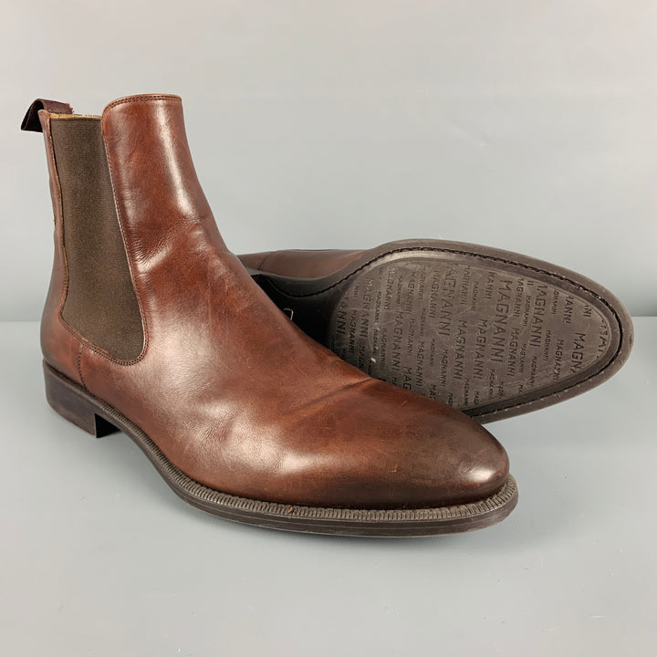 MAGNANNI Size 10 Brown Leather Chelsea Boots