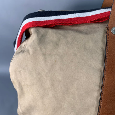 BLACK FLEECE Beige Multi Color Stripe Canvas Leather Duffle Bag