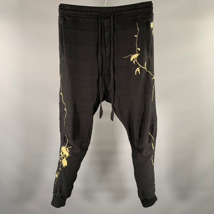 HAIDER ACKERMANN Taille M Noir Broderie Or Coton Pantalon Décontracté