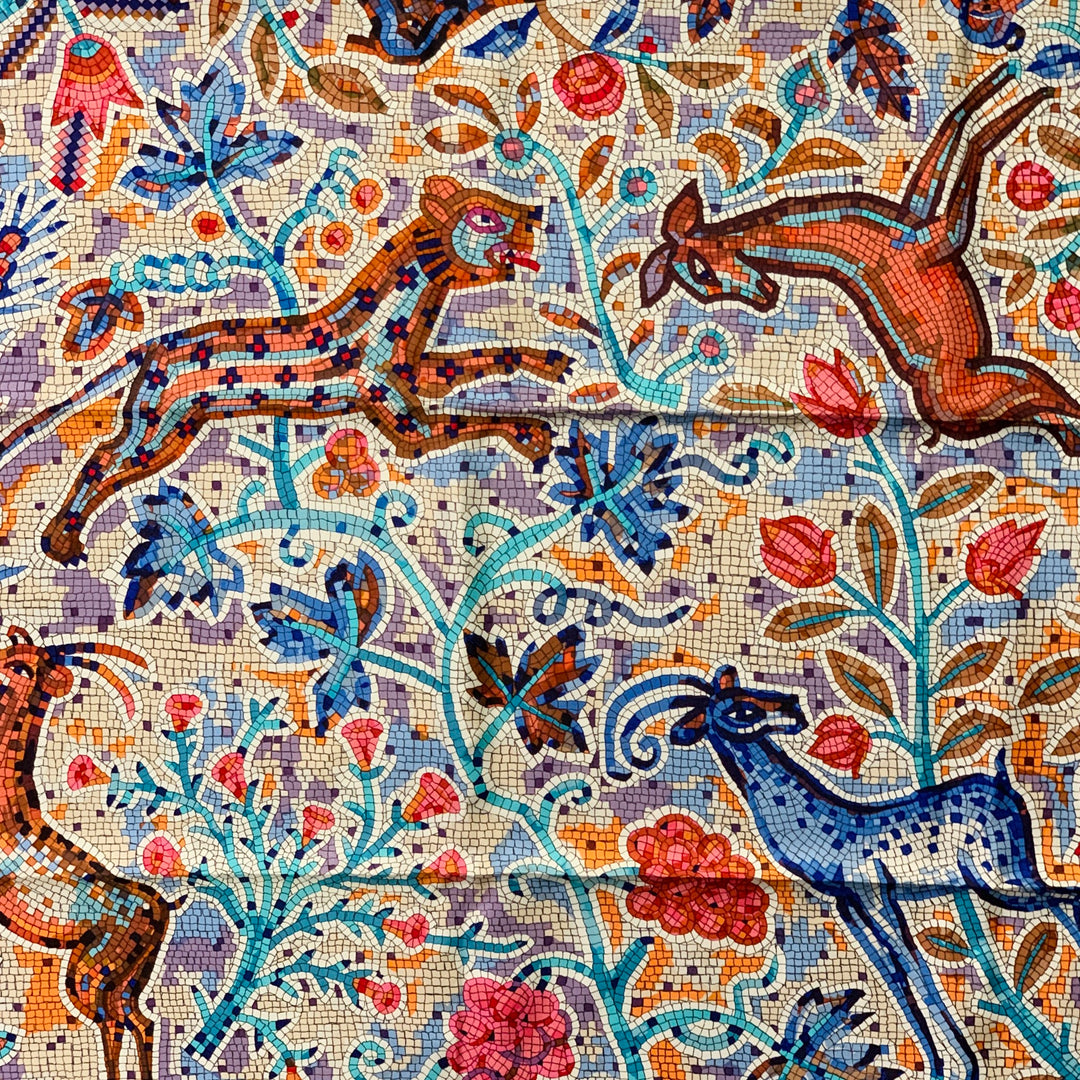 HERMES Pavement Blue Multi Color Mosaic Print Square Silk Scarf Shawl
