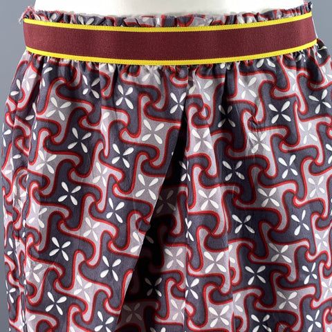 MARNI Size M Grey Red Geometric Silk Above Knee Skirt