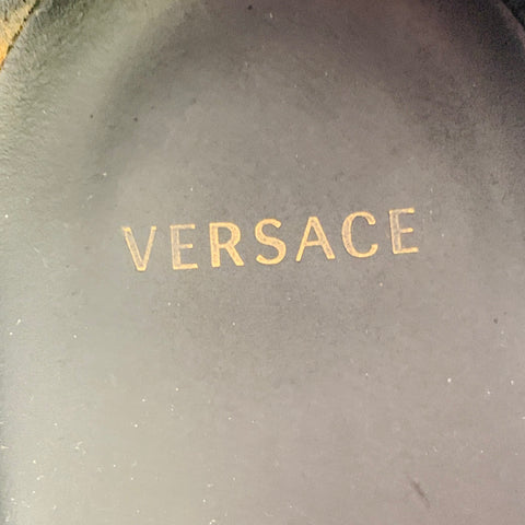 VERSACE Size 9 Black Gold Embroidery Velvet Medusa Head Slip On Loafers