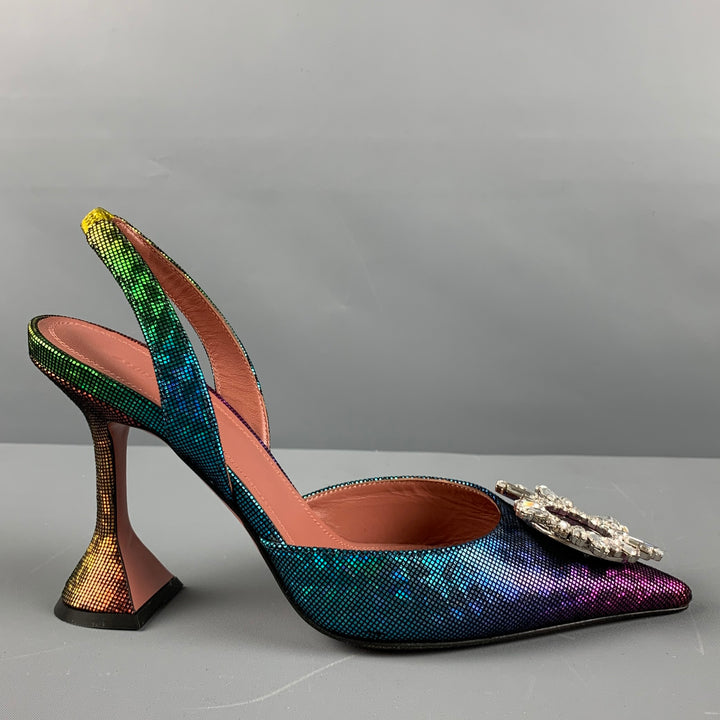AMINA MUADDI Talla 8 Zapatos de tacón con tira trasera de ante multicolor y arcoíris