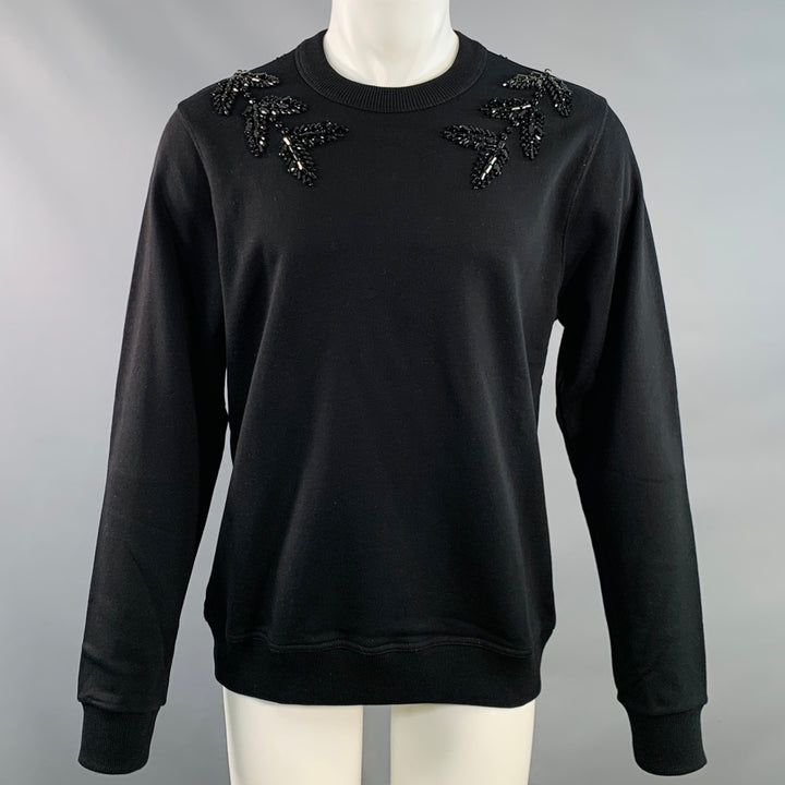 BURBERRY Size S Pancras Black Crystal Embellishment Cotton Crew Neck Sweatshirt
