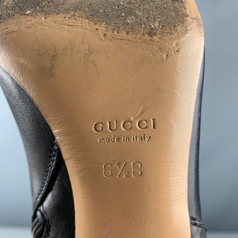 GUCCI Size 6.5 Black Gold Leather Side Zipper Boots