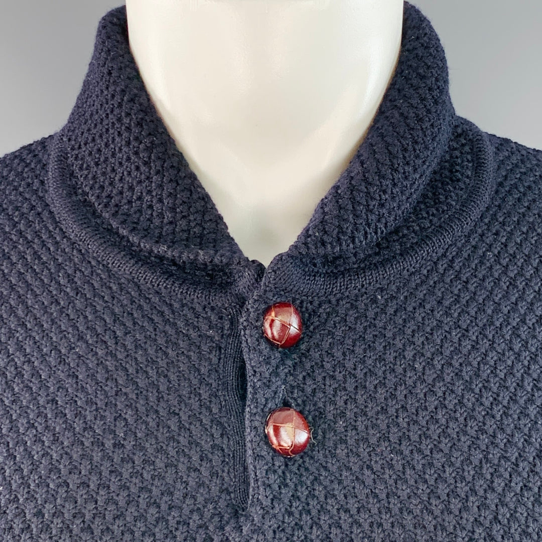 A.P.C. Size S Navy Waffle Knit Wool Shawl Collar Sweater