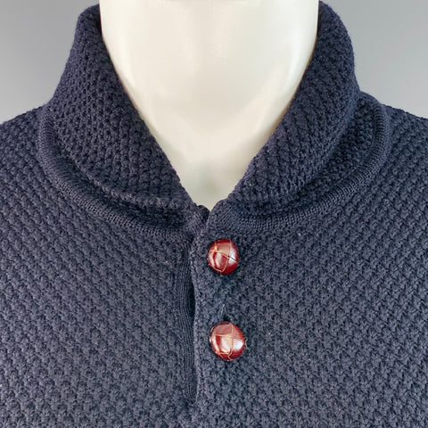 A.P.C. Size S Navy Waffle Knit Wool Shawl Collar Sweater