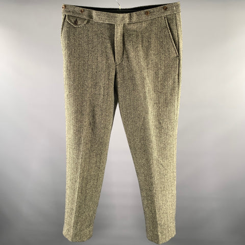 POLO by RALPH LAUREN Size 36 Beige Black Herringbone Wool Back Belt Dress Pants