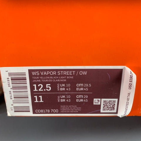 OFF-WHITE x NIKE 2020 Size 12.5 Vapor Street Yellow Black Color Block Lace-Up Sneakers
