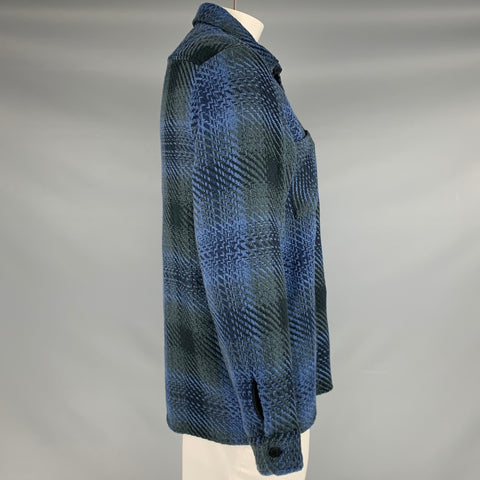WAX Size L -Whiting Overshirt- Blue Grey Plaid Cotton Blend Button Down Jacket