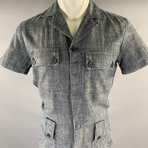 MR TURK Size XS Navy Chambray Lyocel Linen Romper