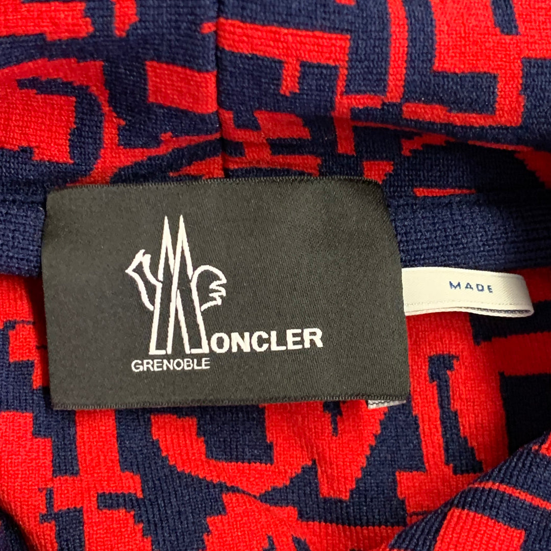 MONCLER GRENOBLE Size L Red Navy Logo Polyamide Hooded Sweatshirt