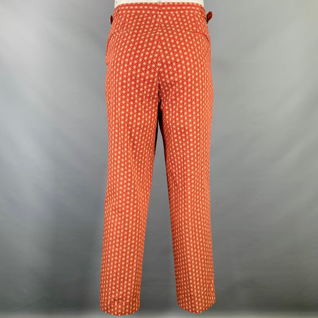 PAUL STUART Size 34 Burgundy Beige Geometric Cotton Zip Fly Dress Pants