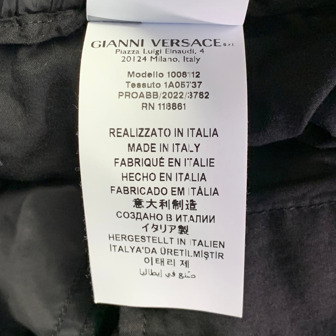 VERSACE Size 36 Black Blue Gold Vertical Stripe Nylon Sweatpants Casual Pants