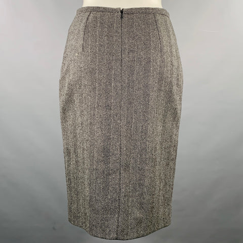 MICHAEL KORS COLLECTION Size 2 Grey Black Wool Cashmere Herringbone Pencil Skirt
