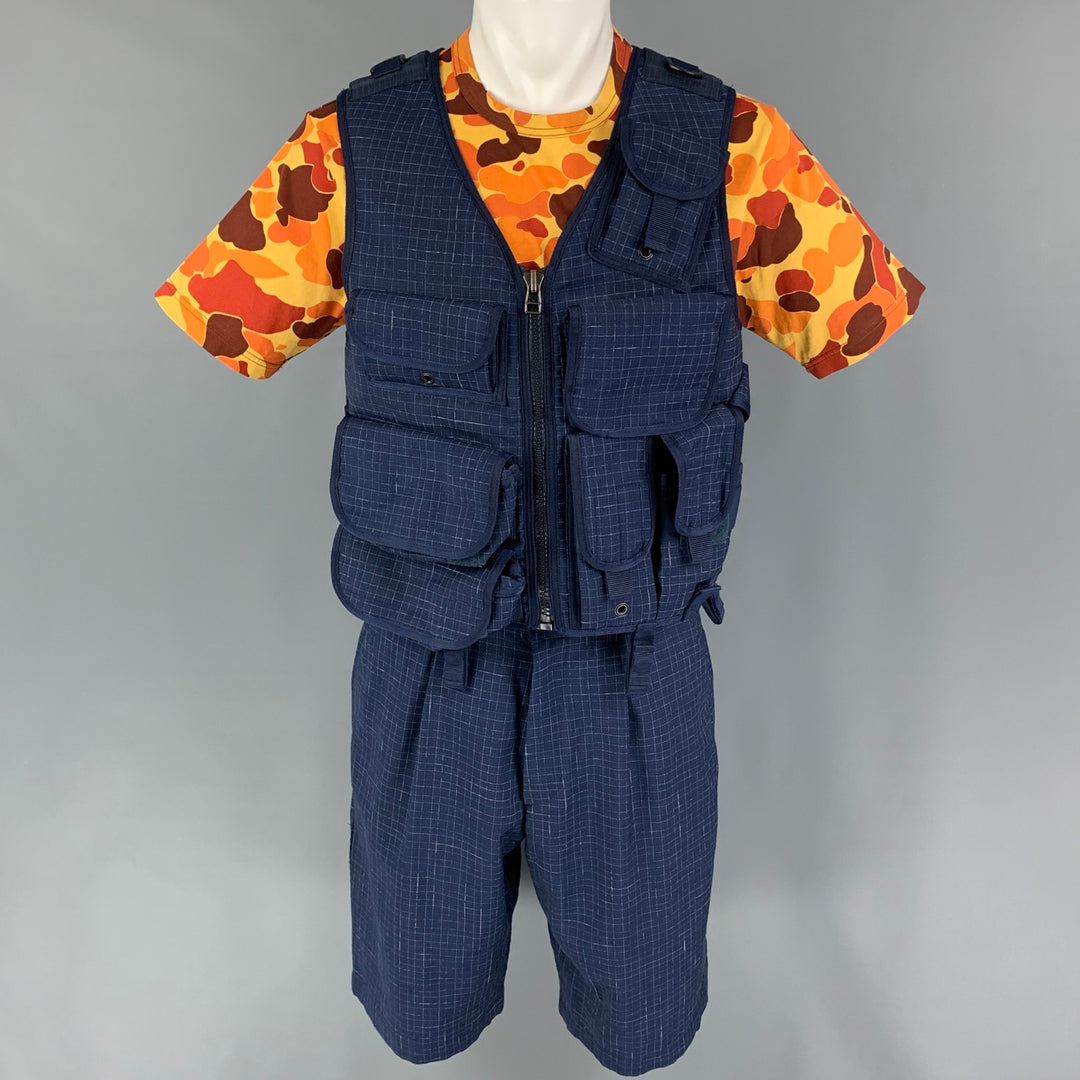 JUNYA WATANABE SS19 Size M Blue Yellow Grosgrain Utility Vest Shorts 3PC Set