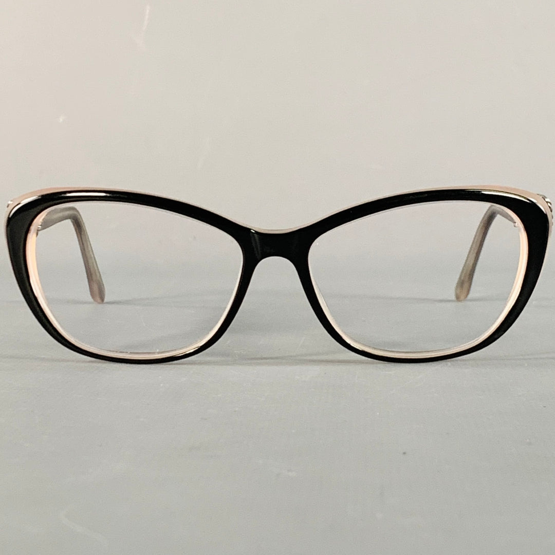 DAVID YURMAN Black Beige Embellished Acetate Narrow Cat Eye Frames Eyewear
