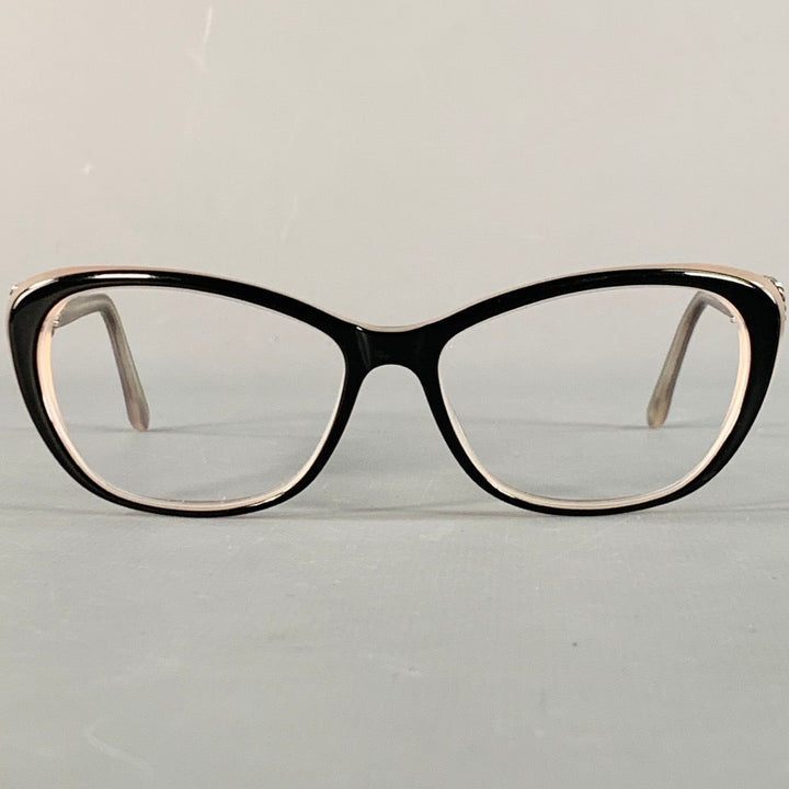 DAVID YURMAN Black Beige Embellished Acetate Narrow Cat Eye Frames Eyewear