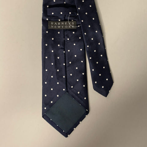 BARNEYS NEW YORK Navy White Polka Dot Silk Tie