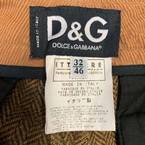 D&G by DOLCE & GABBANA Size 30 Tan Brown Herringbone Wool Zip Fly Dress Pants