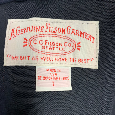 FILSON Size L Navy Waxed Cotton Zip Up Jacket