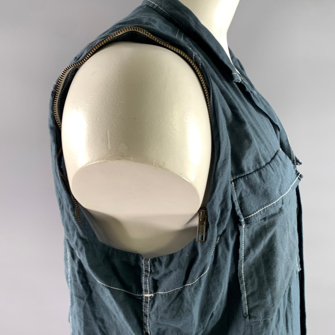 NICE COLLECTIVE Size XL Navy Contrast Stitch Cotton Zipper Sleeve Shirt