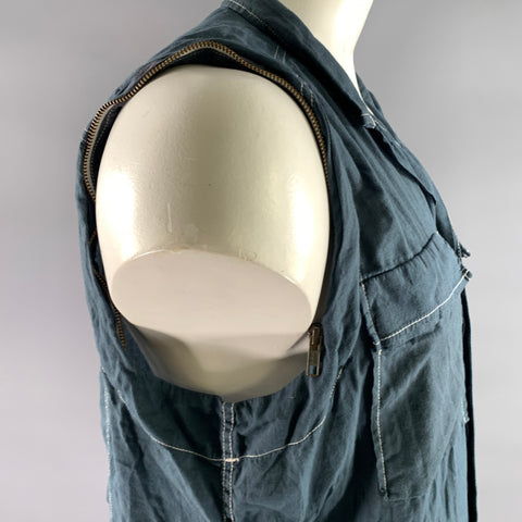 NICE COLLECTIVE Size XL Navy Contrast Stitch Cotton Zipper Sleeve Shirt