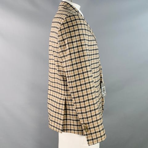 HAVANA & CO Size 46 Khaki Black Plaid Wool Notch Lapel Sport Coat