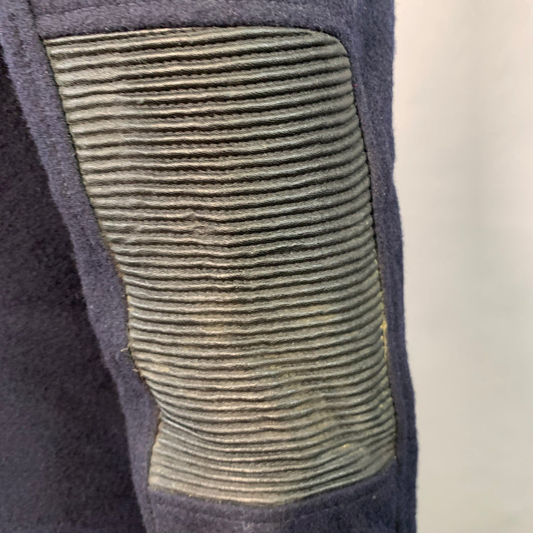 VERSACE Size 46 Navy Black Virgin Wool Blend Epaulets Jacket