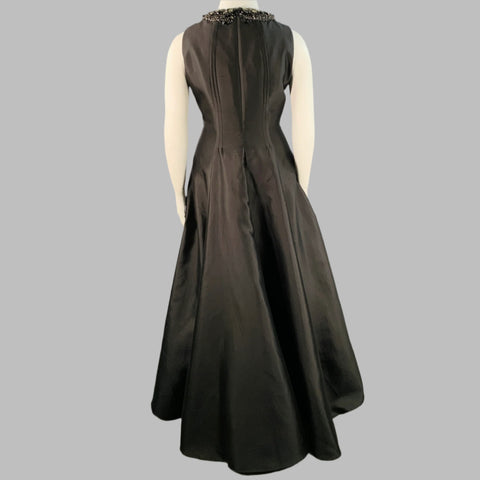RACHEL GILBERT Size 12 Black Silk Cotton Rhinestone Collar Long Evening Gown