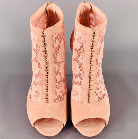 DOLCE & GABBANA Size 6.5 Pink Suede Mixed Materials Peep Toe Boots