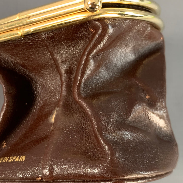 GIVENCHY Vintage Brown Gold Logo Leather Coin Purse