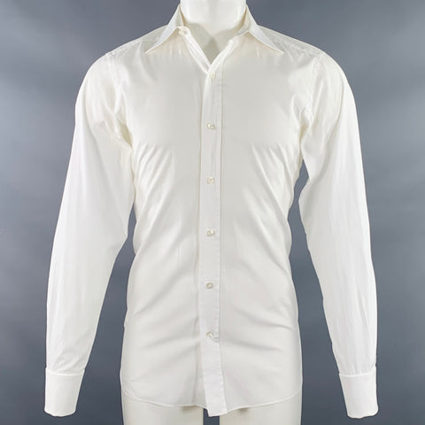 TOM FORD Size M White Cotton Curved Cutaway Long Sleeve Shirt