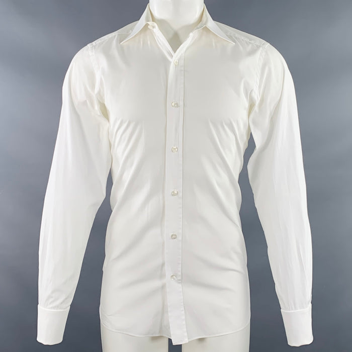 TOM FORD Size M White Cotton Curved Cutaway Long Sleeve Shirt
